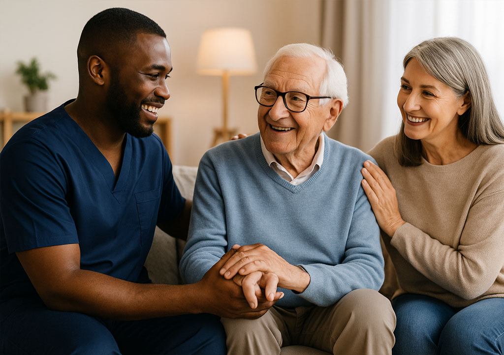 Carer supporting an older person at home